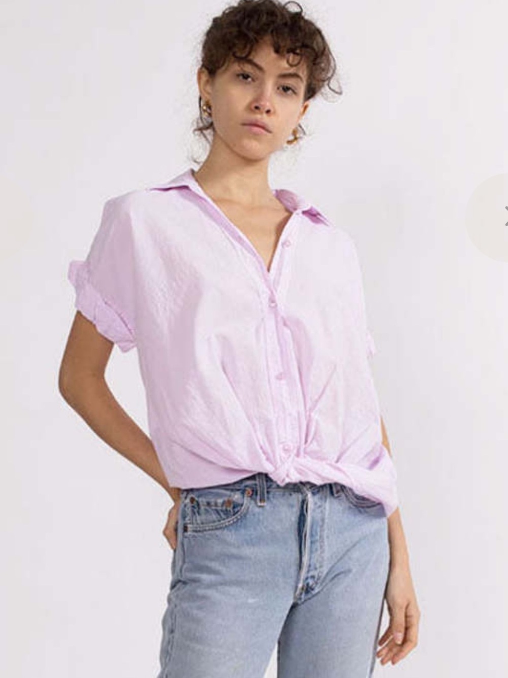 State Side Poplin short sleeve front twist shirt Oversized Size XS